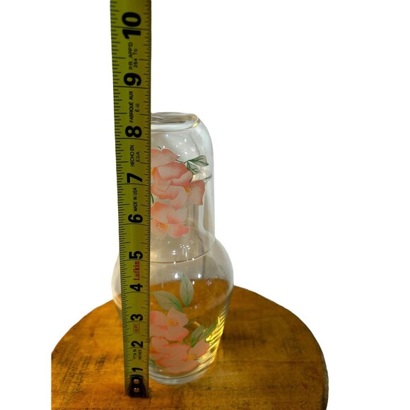 Vtg Crystal Clear Handcrafted Tumble Up Bedside Carafe Pink Floral Turkey Made - Picture 11 of 11